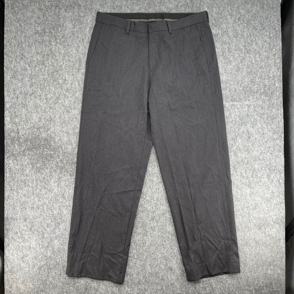 Eddie Bauer Dress Pants Mens 34x28 Charcoal Gray Flat Front Straight Leg Inseam